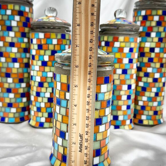 Mosaic Tiled Glass Canisters with Decorative Lids – Set of 6 (Small, Med, Large) - Picture 5 of 8